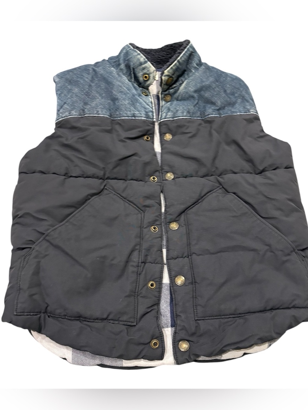 GAP Men's Quilted Puffer Vest with Denim Yoke - Black & Denim, size Sm